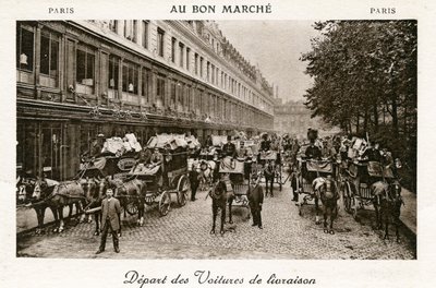 Departure of Delivery Vans from the Bon Marché Department Stores, Paris, c.1890 by French Photographer